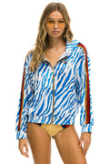 Retro CLASSIC VELVET RELAXED ZIP HOODIE - BLUE TIGER
