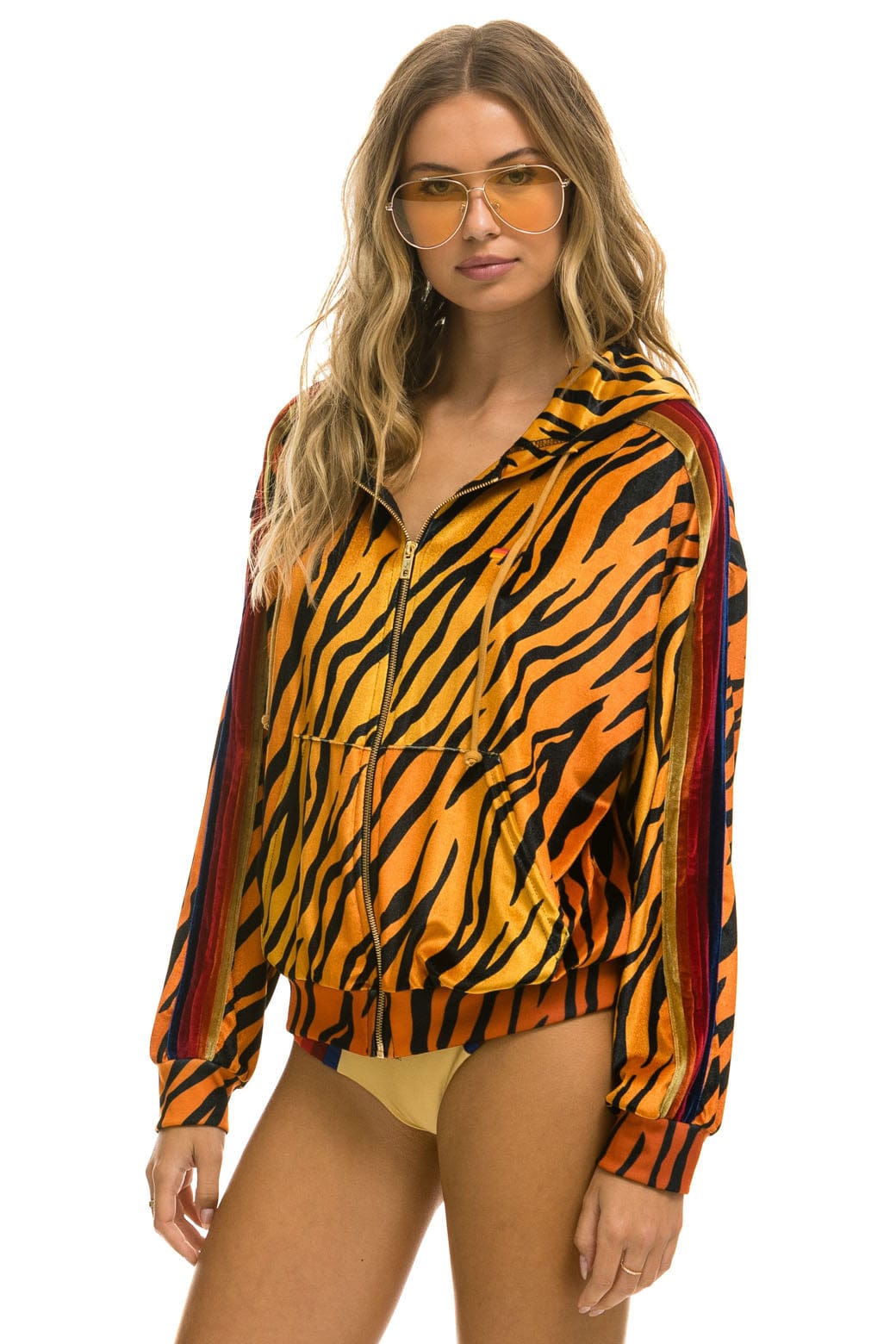 Retro CLASSIC VELVET RELAXED ZIP HOODIE - TIGER