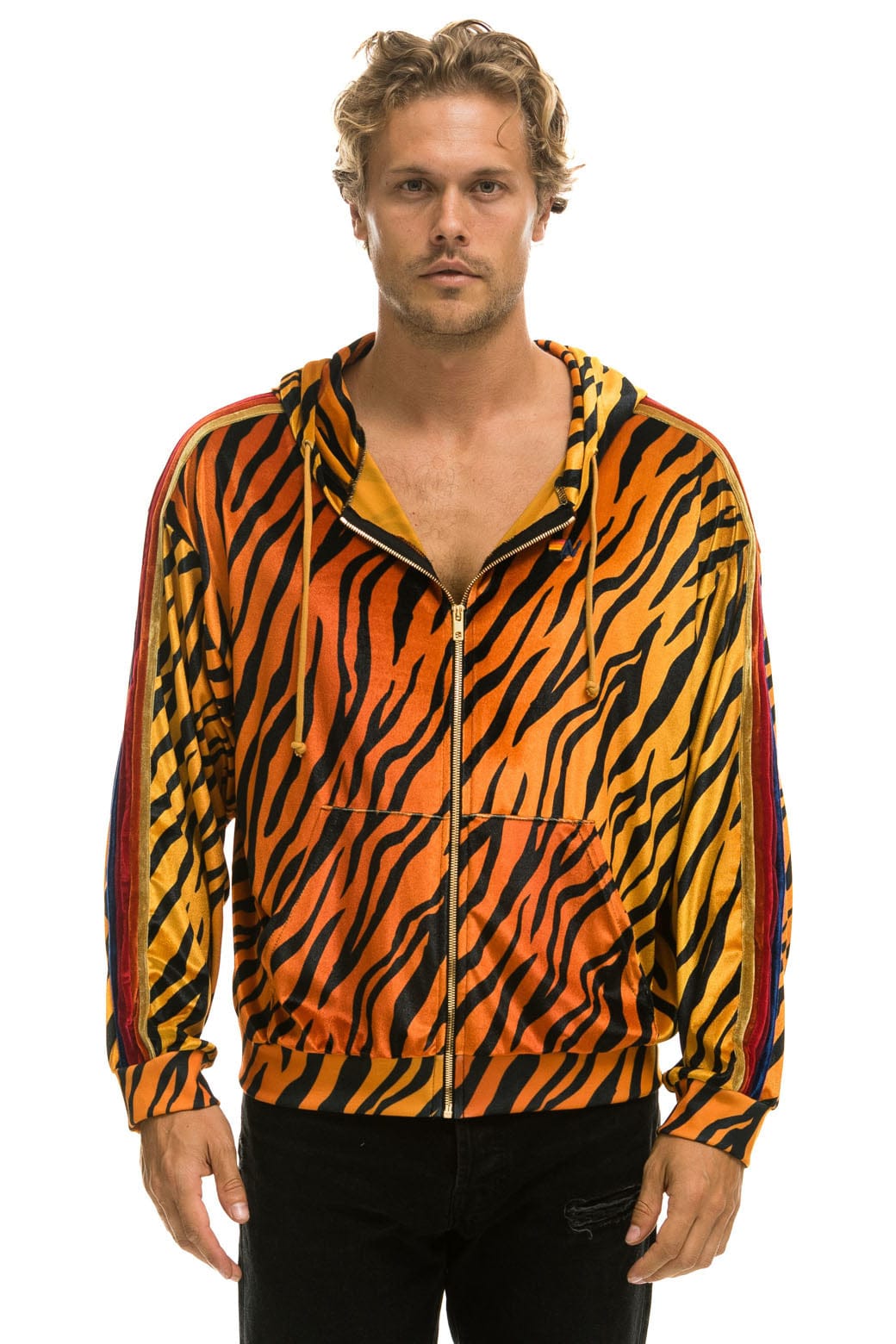 Retro CLASSIC VELVET RELAXED ZIP HOODIE - TIGER