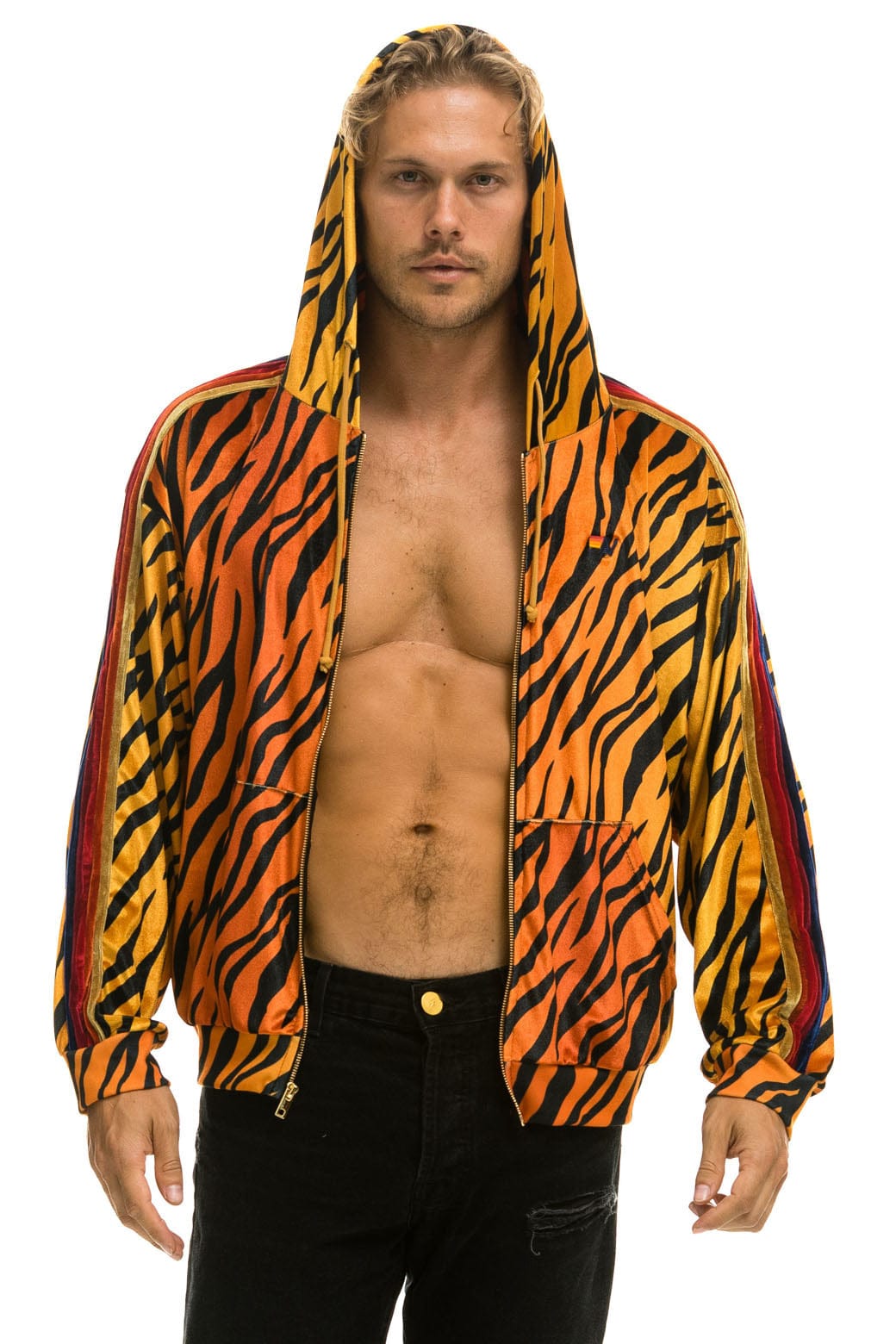 Retro CLASSIC VELVET RELAXED ZIP HOODIE - TIGER
