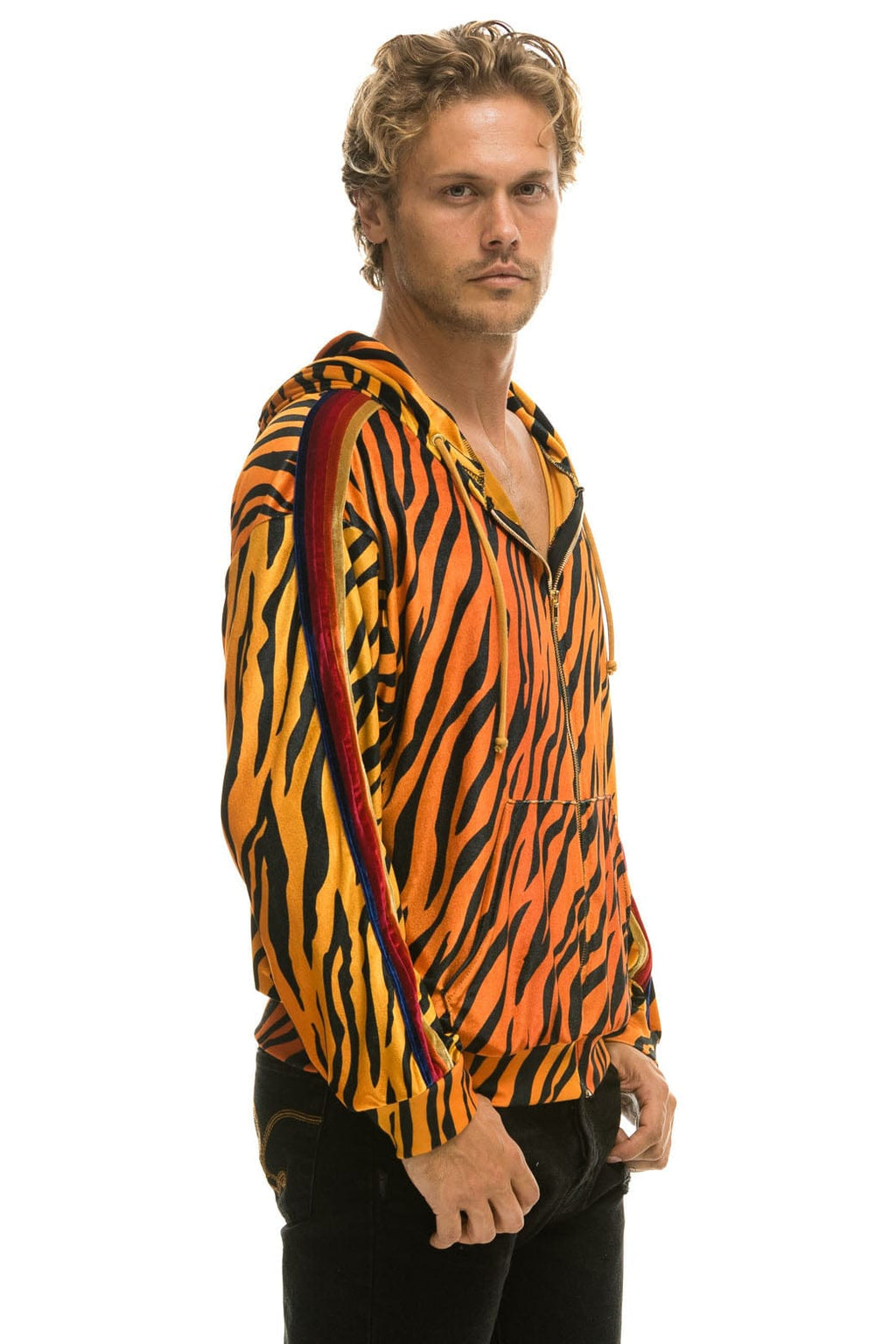 Retro CLASSIC VELVET RELAXED ZIP HOODIE - TIGER