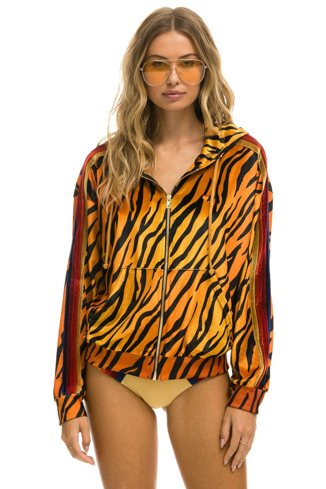 Retro CLASSIC VELVET RELAXED ZIP HOODIE - TIGER