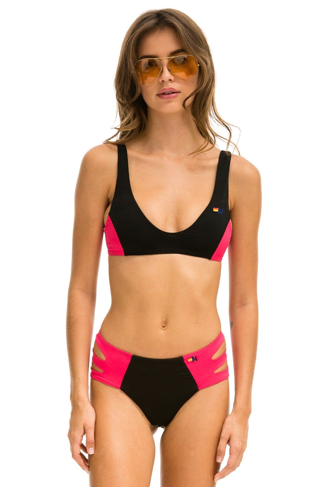 Retro COLOR BLOCK BRALETTE BIKINI TOP - BLACK RED