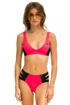 Retro COLOR BLOCK BRALETTE BIKINI TOP - RED BLACK