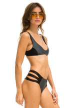 Retro COLOR BLOCK BRALETTE BIKINI TOP - TITANIUM BLACK
