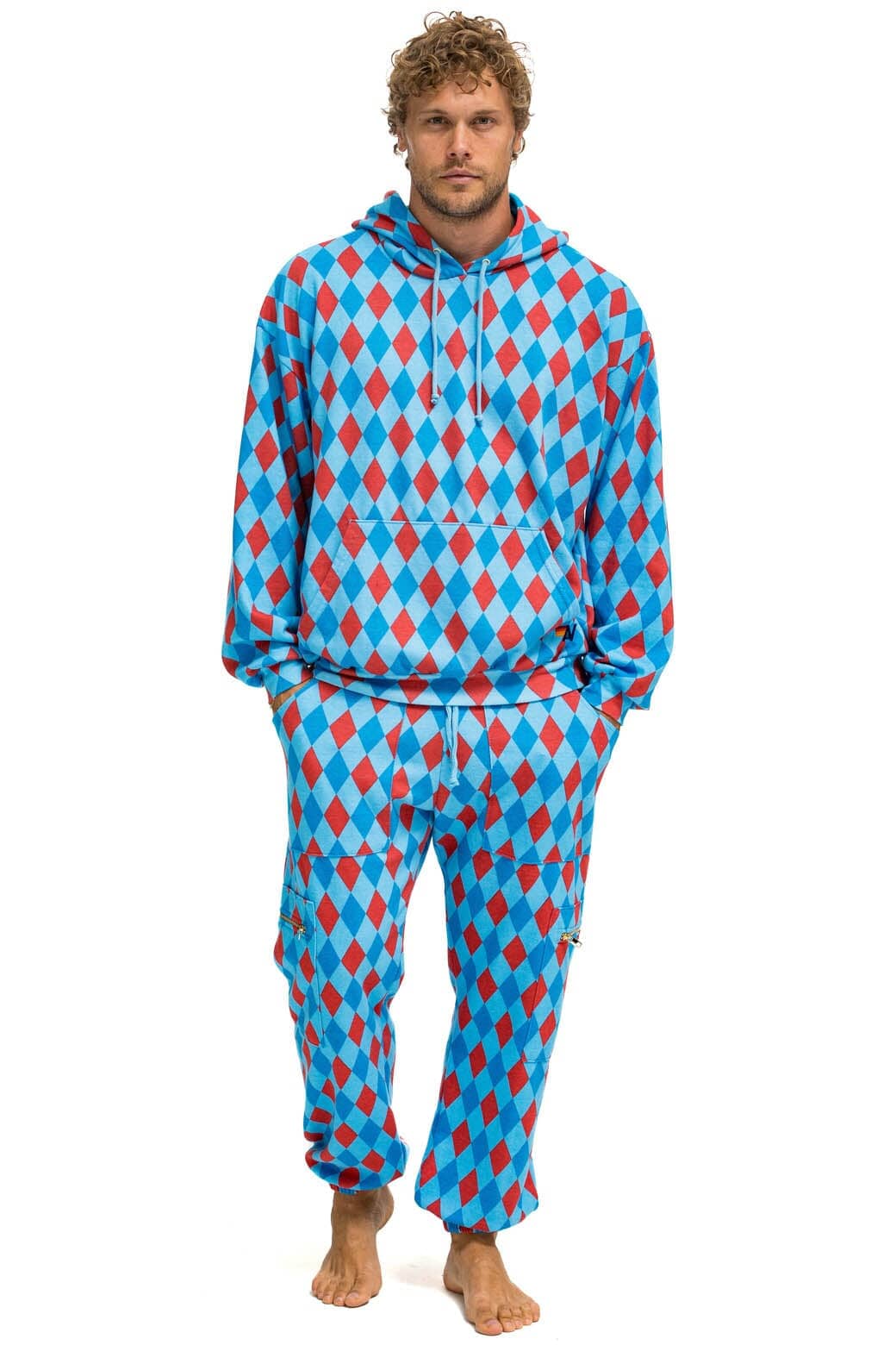 Retro DIAMOND REPEAT SMILEY 2 EMBROIDERY SWEATPANTS - SKY