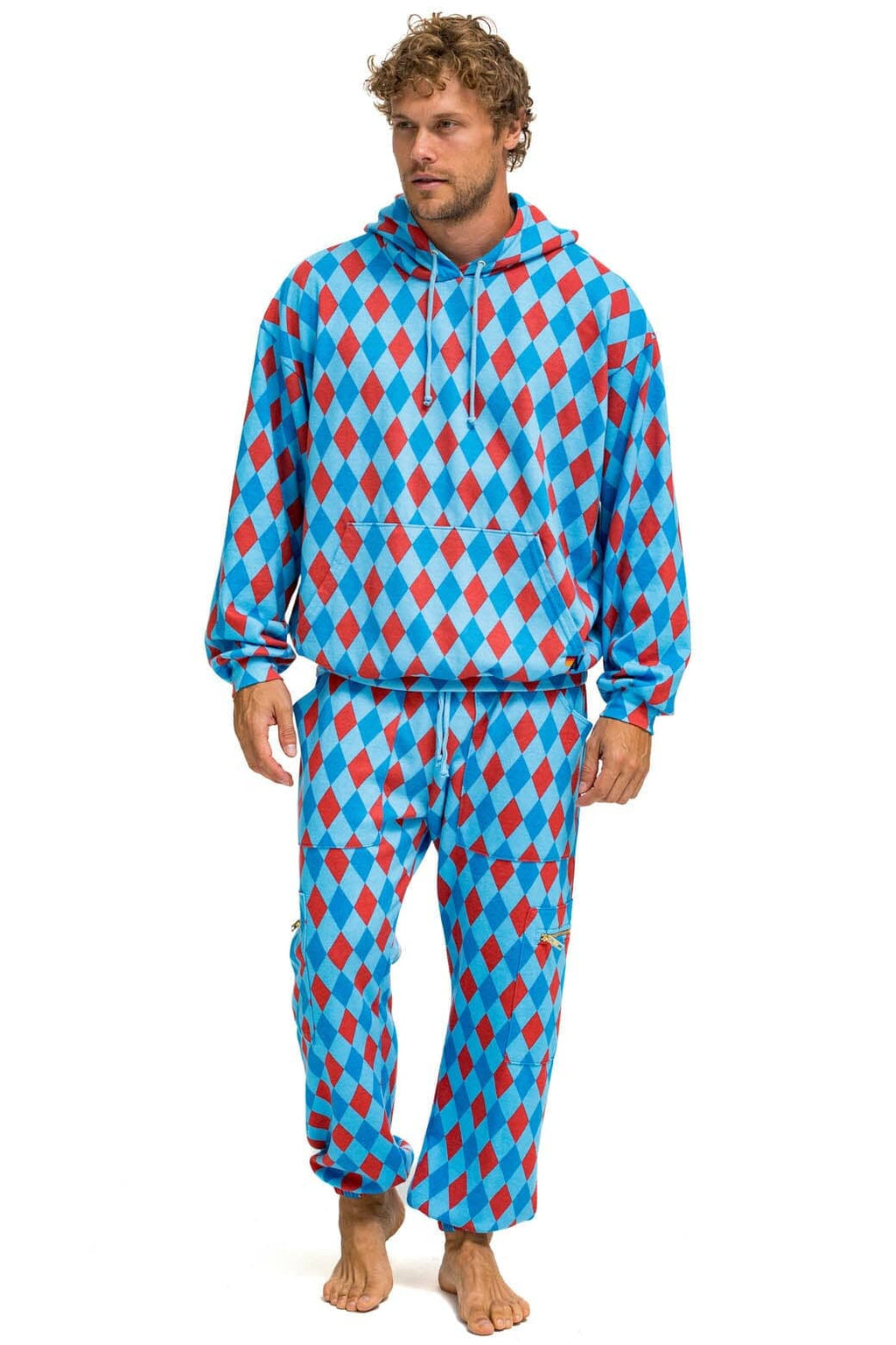 Retro DIAMOND REPEAT SMILEY 2 EMBROIDERY SWEATPANTS - SKY