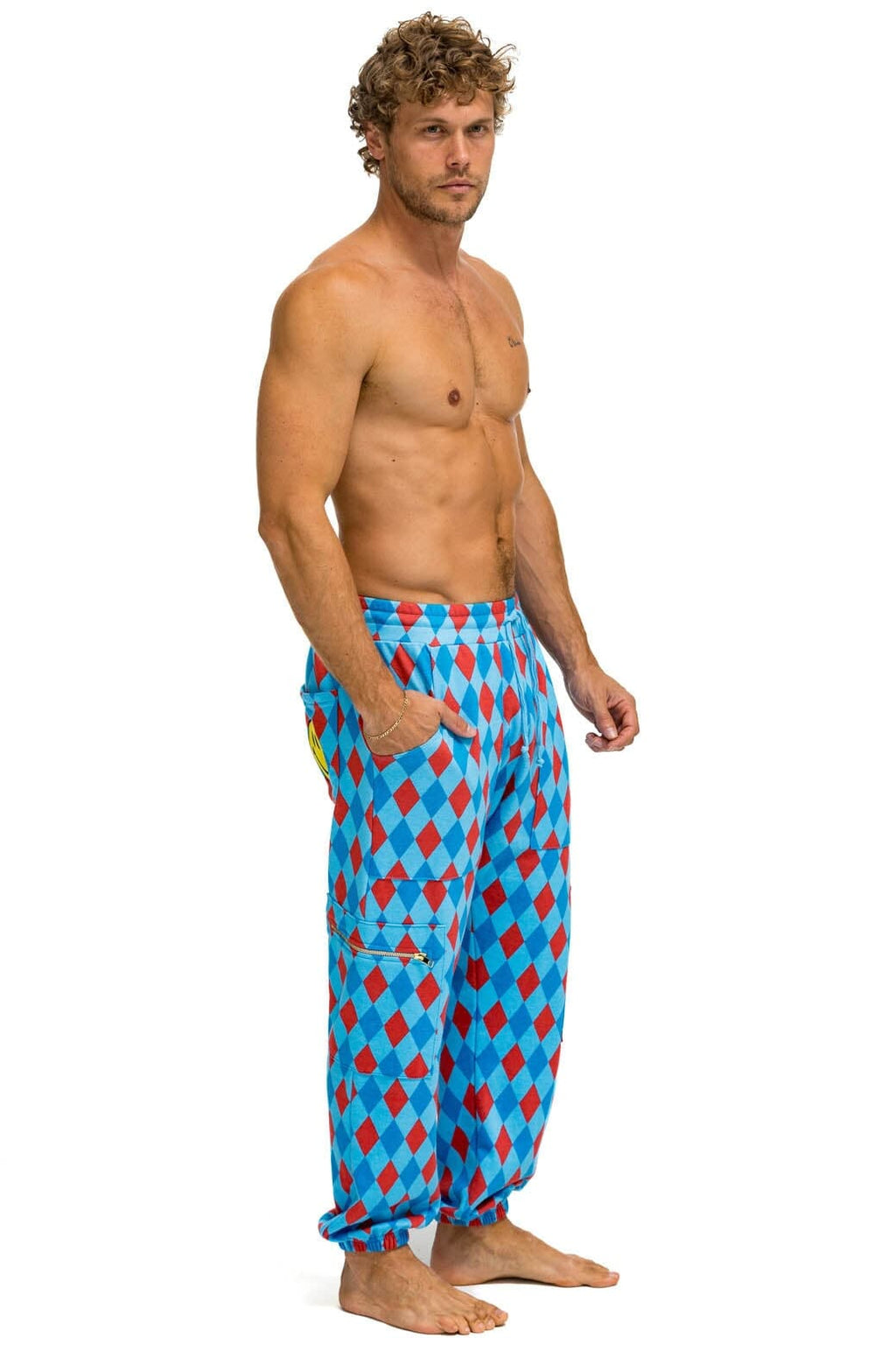 Retro DIAMOND REPEAT SMILEY 2 EMBROIDERY SWEATPANTS - SKY