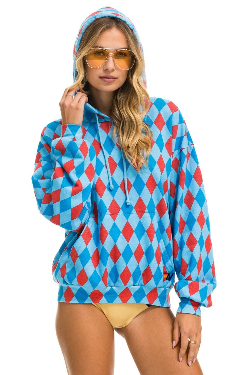 Retro DIAMOND REPEAT SMILEY RELAXED PULLOVER HOODIE - SKY