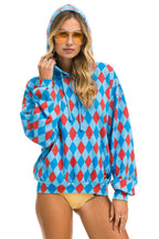Retro DIAMOND REPEAT SMILEY RELAXED PULLOVER HOODIE - SKY