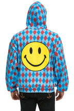 Retro DIAMOND REPEAT SMILEY RELAXED PULLOVER HOODIE - SKY