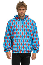 Retro DIAMOND REPEAT SMILEY RELAXED PULLOVER HOODIE - SKY
