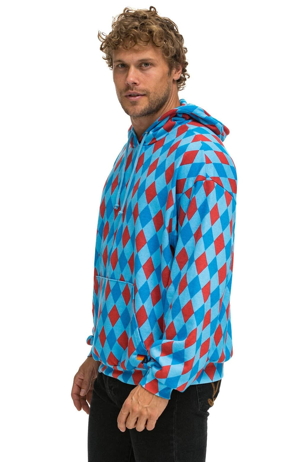 Retro DIAMOND REPEAT SMILEY RELAXED PULLOVER HOODIE - SKY