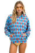 Retro DIAMOND REPEAT SMILEY RELAXED PULLOVER HOODIE - SKY