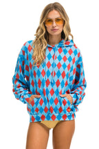 Retro DIAMOND REPEAT SMILEY RELAXED PULLOVER HOODIE - SKY