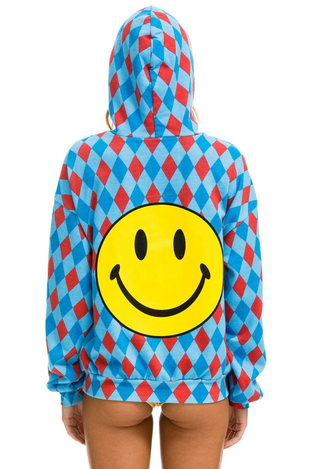 Retro DIAMOND REPEAT SMILEY RELAXED PULLOVER HOODIE - SKY