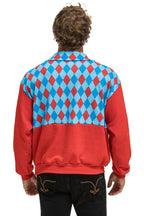 Retro DIAMOND SMILEY 2 FLEECE HALF ZIP COLOR BLOCK SWEATSHIRT - RED SKY