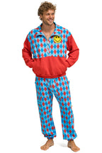 Retro DIAMOND SMILEY 2 FLEECE HALF ZIP COLOR BLOCK SWEATSHIRT - RED SKY