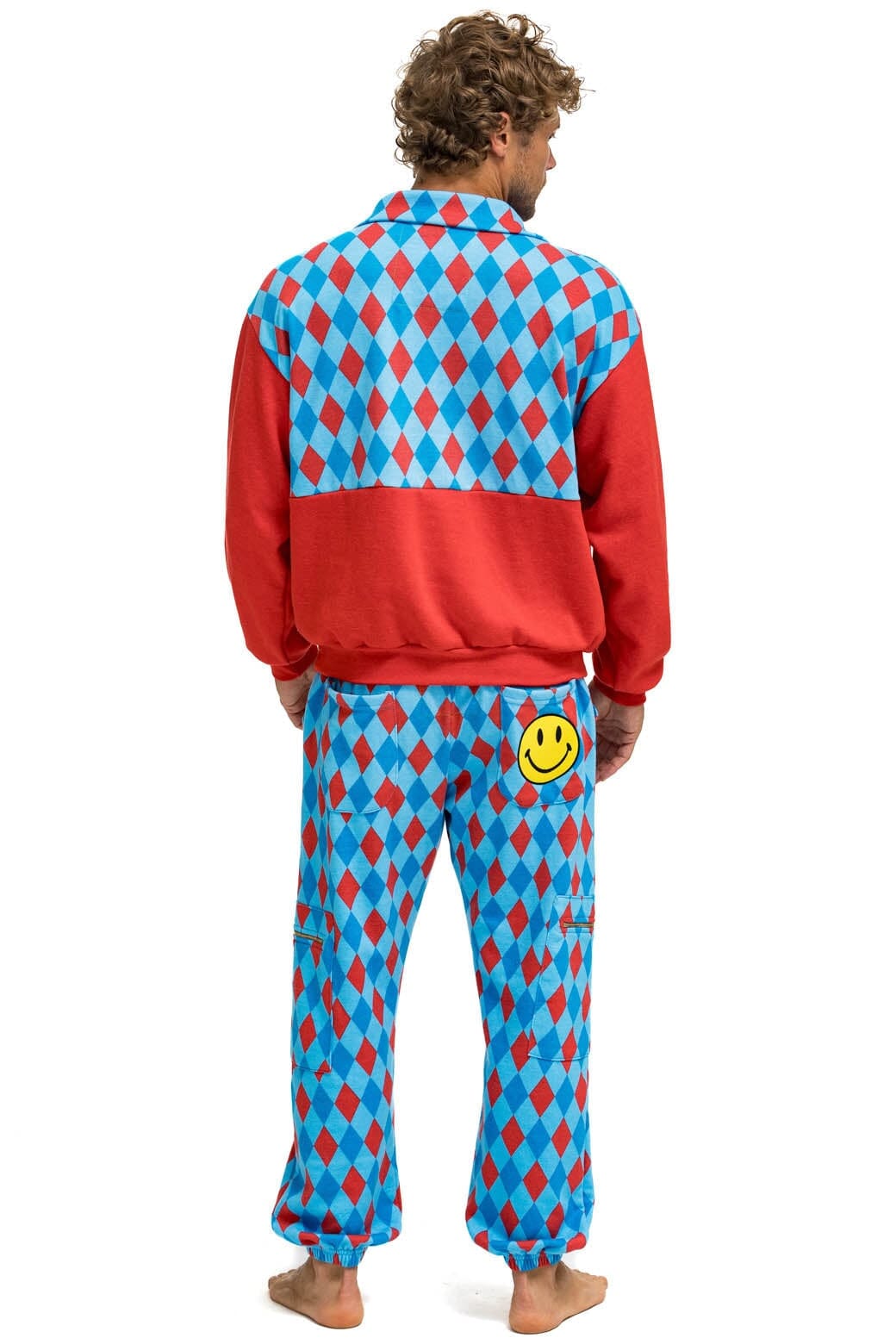 Retro DIAMOND SMILEY 2 FLEECE HALF ZIP COLOR BLOCK SWEATSHIRT - RED SKY