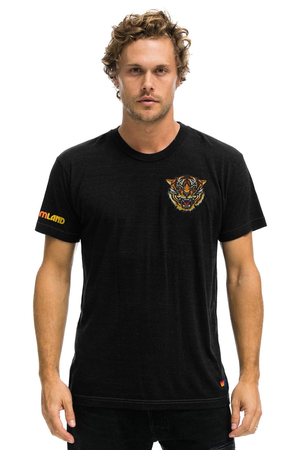 Retro DREAMLAND TIGER SMALL PRINT CREW TEE - BLACK