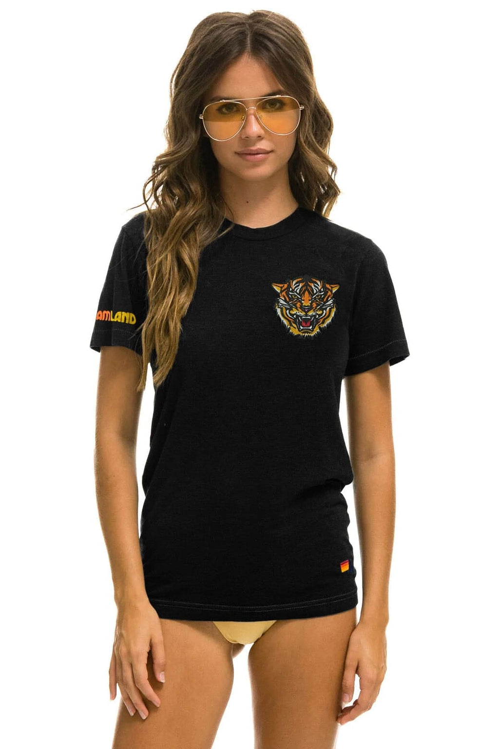 Retro DREAMLAND TIGER SMALL PRINT CREW TEE - BLACK