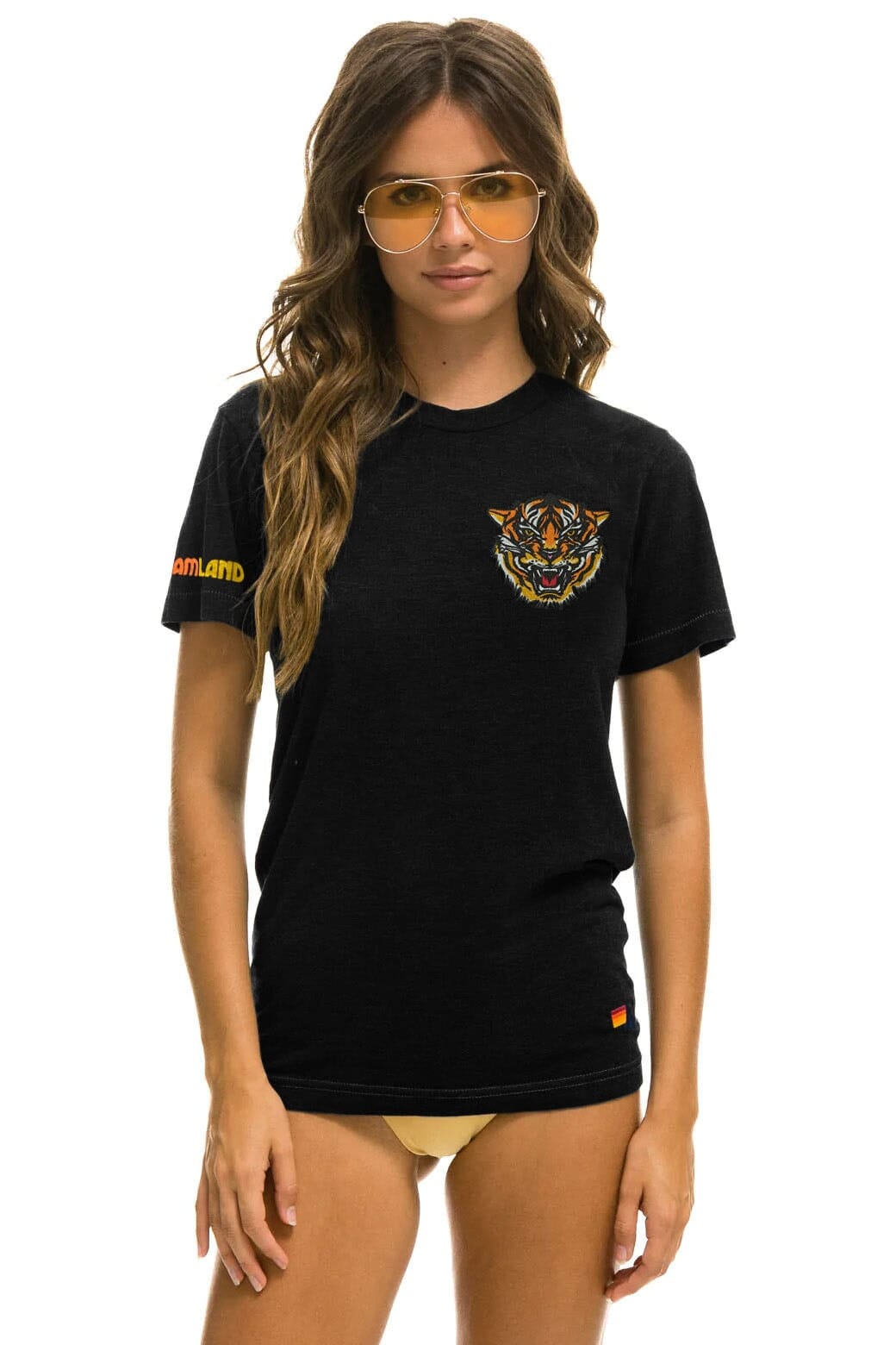 Retro DREAMLAND TIGER SMALL PRINT CREW TEE - BLACK