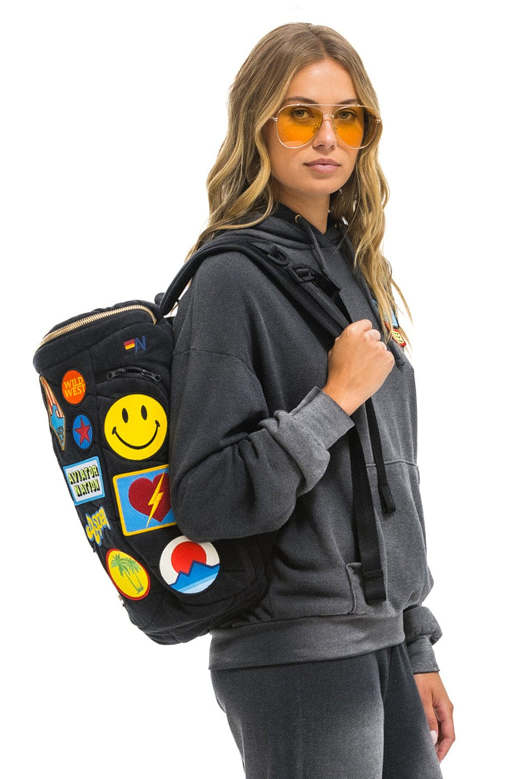Retro VINTAGE PATCH DENIM PUFFER BACKPACK - VINTAGE BLACK
