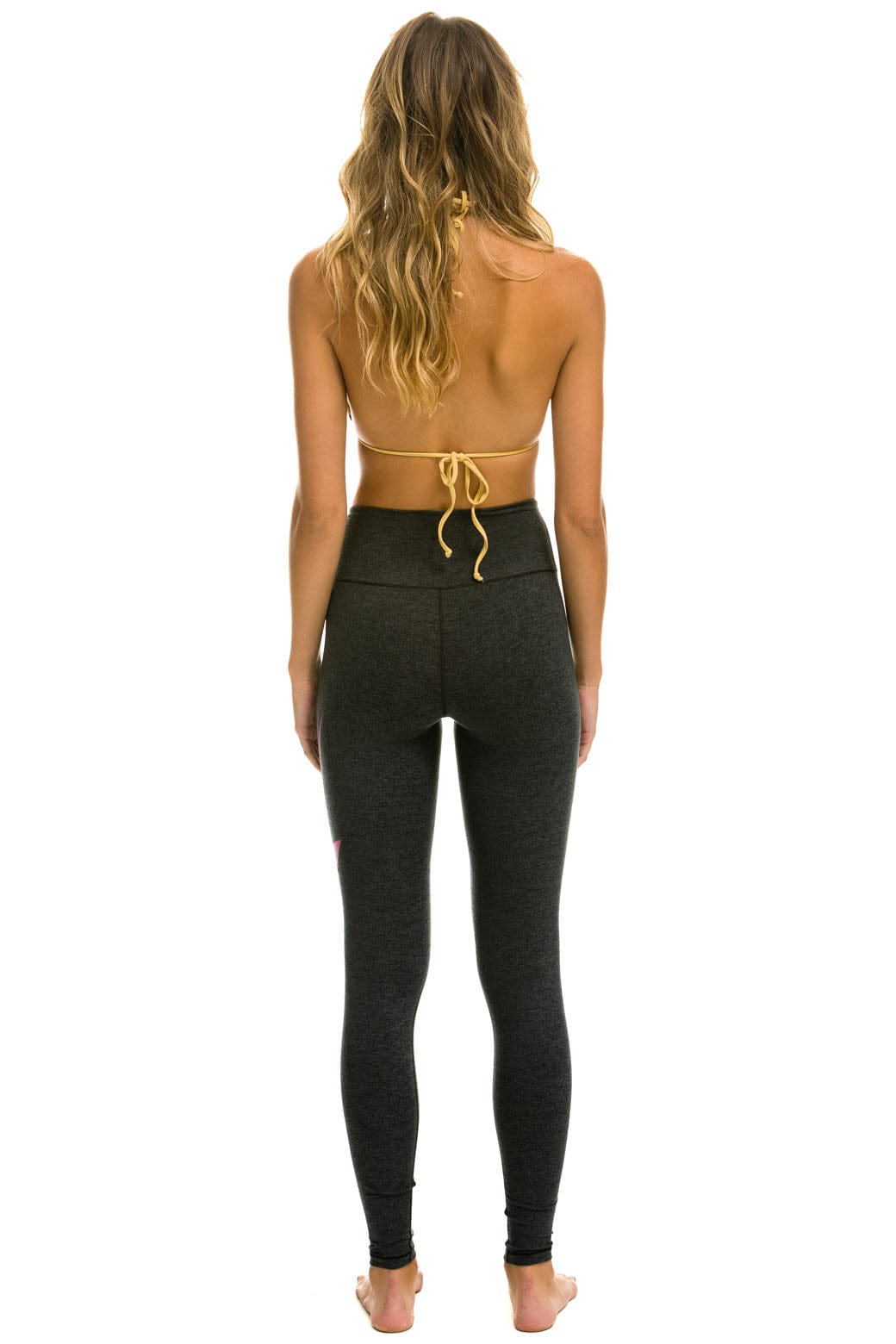 Retro FULL LENGTH HI-RISE BOLT LEGGINGS - CHARCOAL NEON PINK