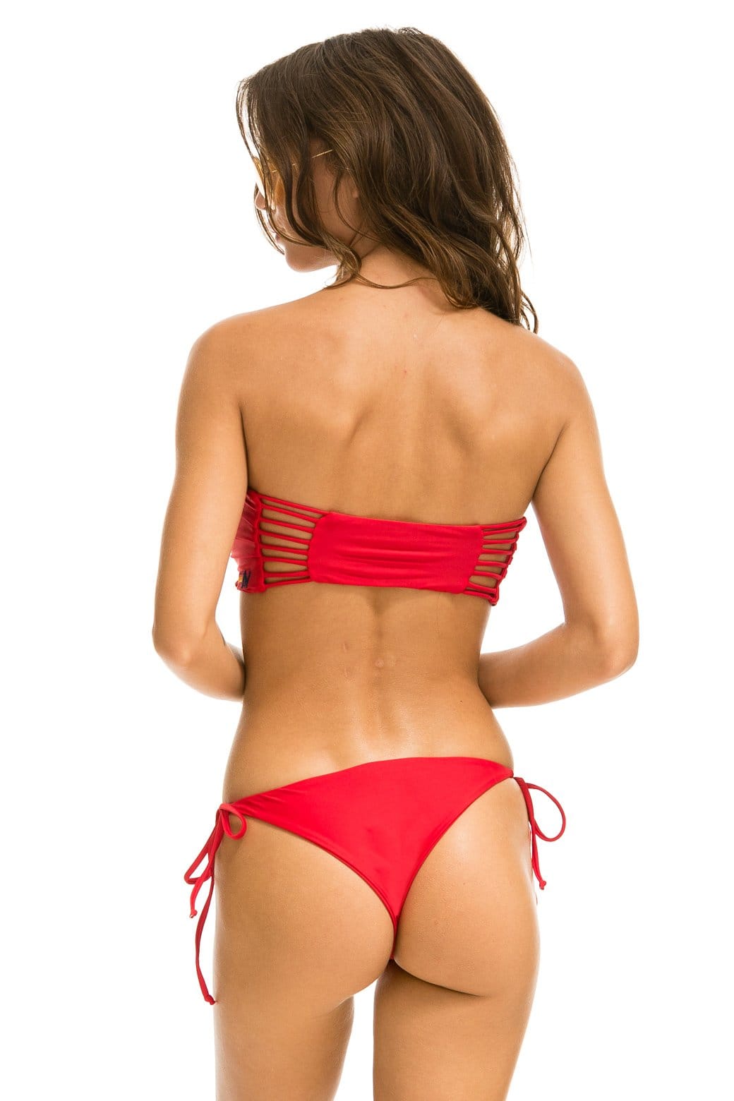 Retro GATHERED BANDEAU BIKINI TOP - RED