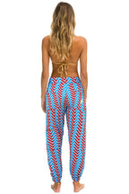 Retro GEO ZIG BOLT EMBROIDERY CARGO SWEATPANTS - BLUE RED