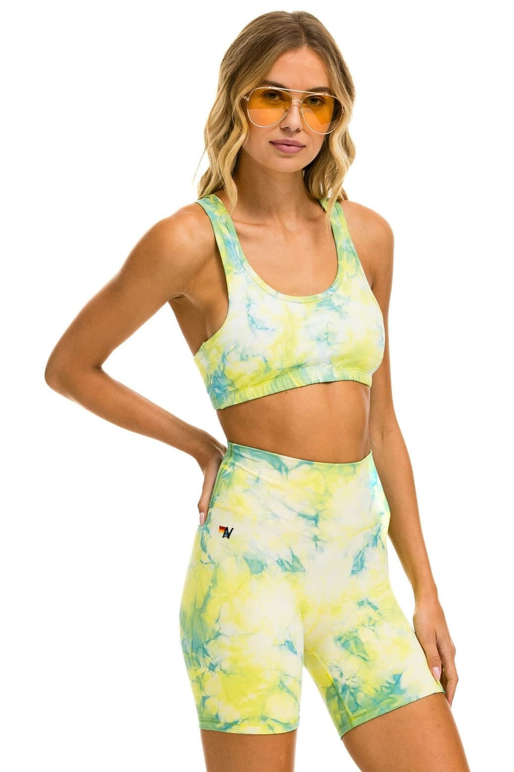 Retro HAND DYED 6 INCH HI-RISE BIKER SHORT - TIE DYE NEON YELLOW