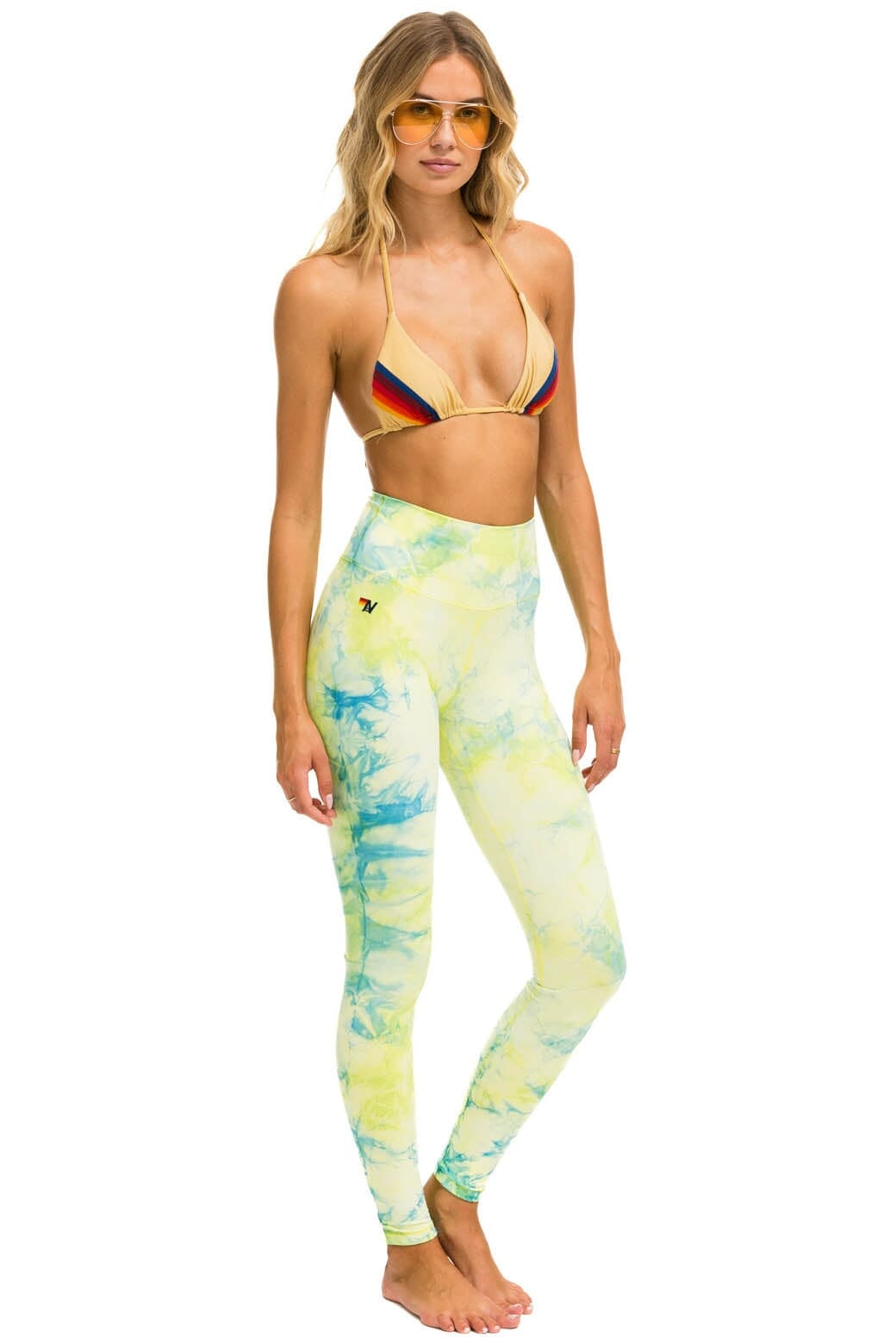 Retro HAND DYED FULL LENGTH HI-RISE LEGGINGS - TIE DYE NEON YELLOW