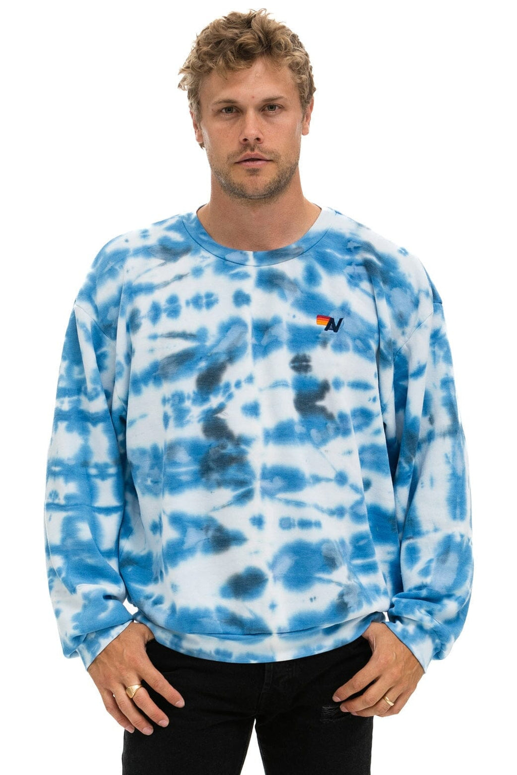 Retro HAND DYED RELAXED CREW SWEATSHIRT - TIE DYE BLUE