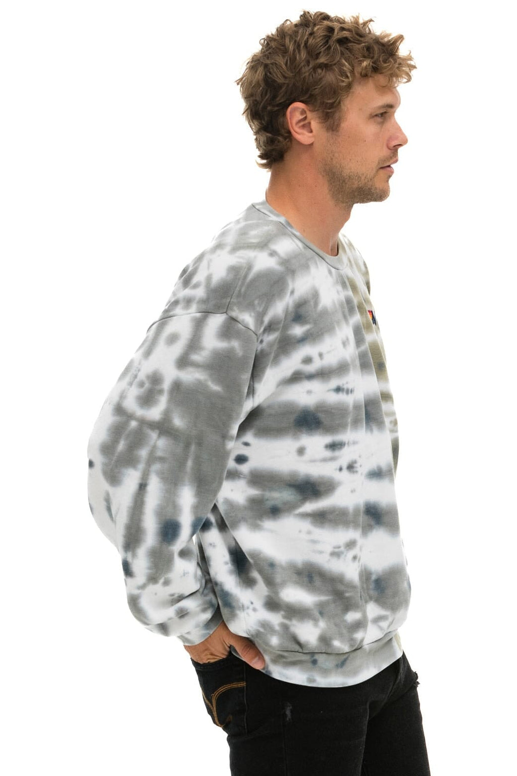 Retro HAND DYED RELAXED CREW SWEATSHIRT - TIE DYE GREY OLIVE