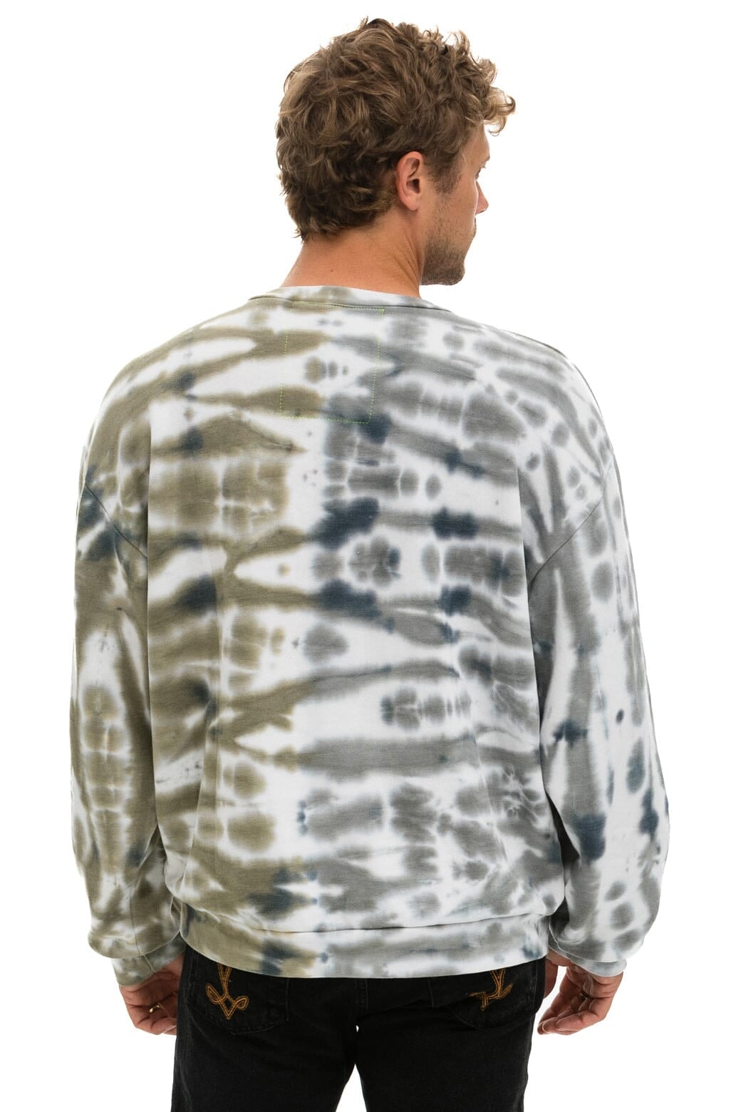 Retro HAND DYED RELAXED CREW SWEATSHIRT - TIE DYE GREY OLIVE