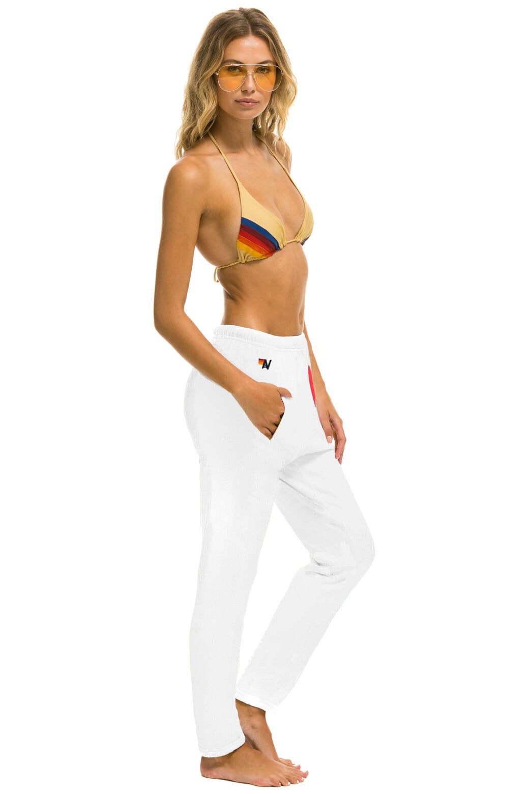 Retro HEART STITCH JOGGER SWEATPANTS - WHITE