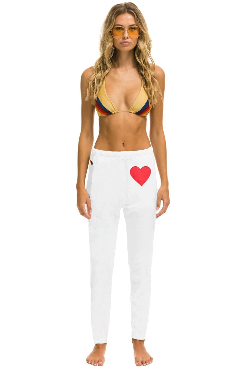 Retro HEART STITCH JOGGER SWEATPANTS - WHITE