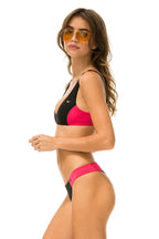 Retro HI-CUT COLOR BLOCK CHEEKY BIKINI BOTTOMS - BLACK RED