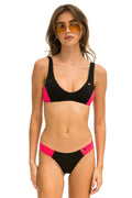 Retro HI-CUT COLOR BLOCK CHEEKY BIKINI BOTTOMS - BLACK RED