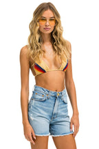 Retro HI RISE SKATER CUTOFF RAINBOW BACK POCKET - SUPER LIGHT