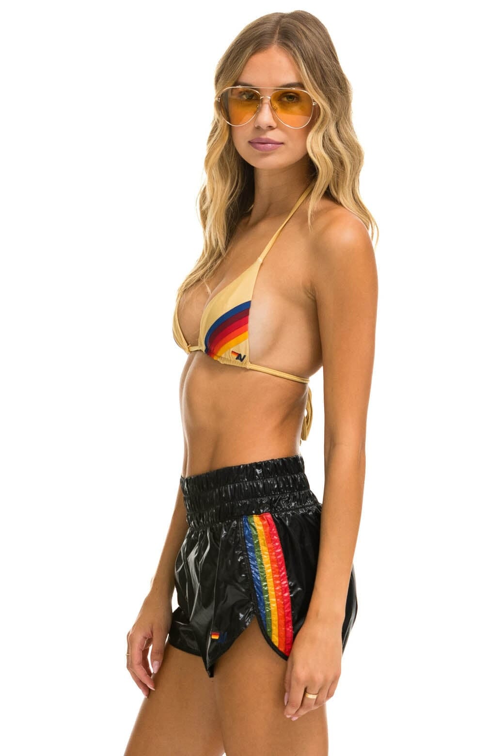 Retro HIGH RISE 5 STRIPE NYLON JOGGER SHORT - BLACK