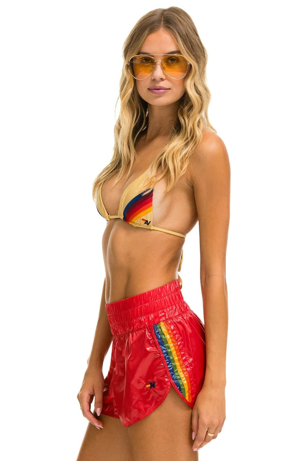Retro HIGH RISE 5 STRIPE NYLON JOGGER SHORT - GLOSSY CHERRY