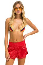 Retro HIGH RISE 5 STRIPE NYLON JOGGER SHORT - GLOSSY CHERRY