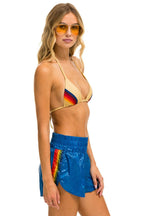 Retro HIGH RISE 5 STRIPE NYLON JOGGER SHORT - SNORKEL BLUE