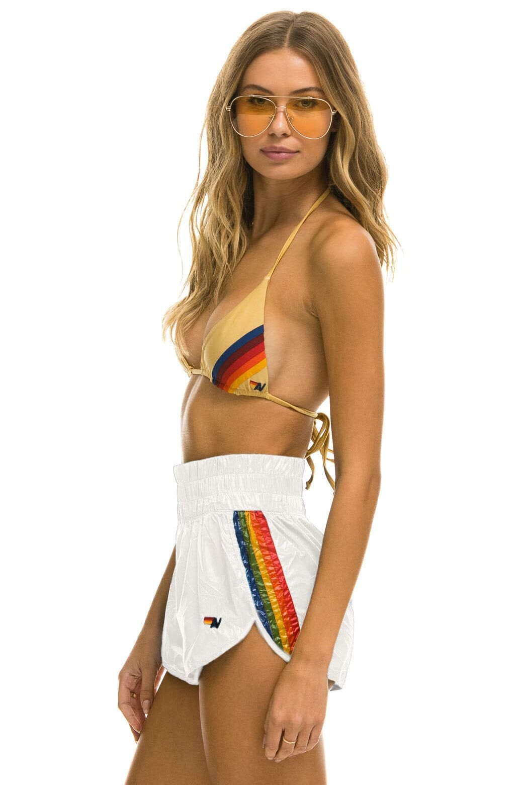 Retro HIGH RISE 5 STRIPE NYLON JOGGER SHORT - VINTAGE WHITE