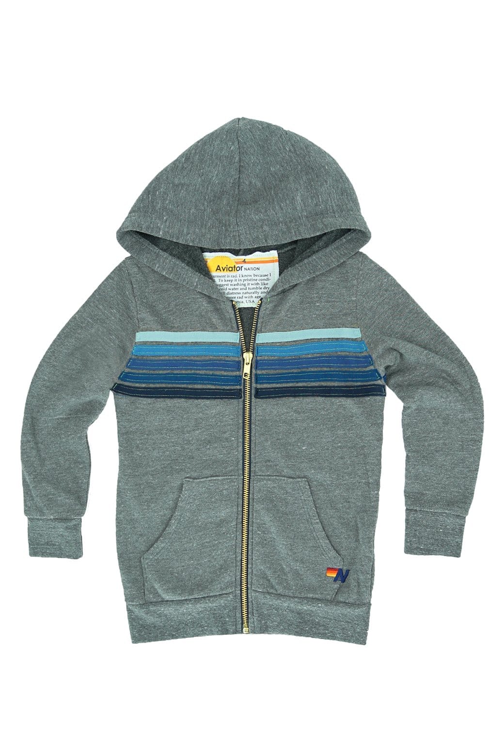 Retro KIDS 5 STRIPE HOODIE - HEATHER GREY BLUE STRIPES
