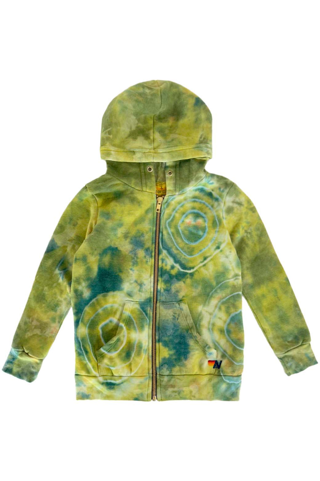 Retro KIDS HAND DYED ZIP HOODIE - TIE DYE GREEN YELLOW