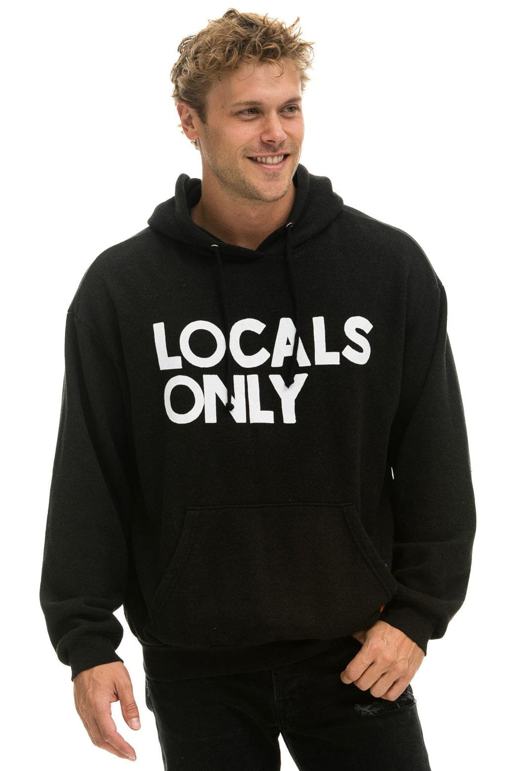 Retro LOCALS ONLY RELAXED PULLOVER HOODIE - BLACK