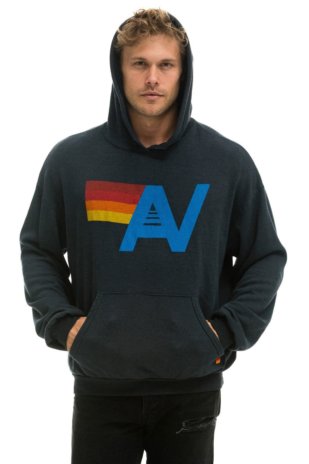 Retro LOGO PULLOVER RELAXED HOODIE - CHARCOAL