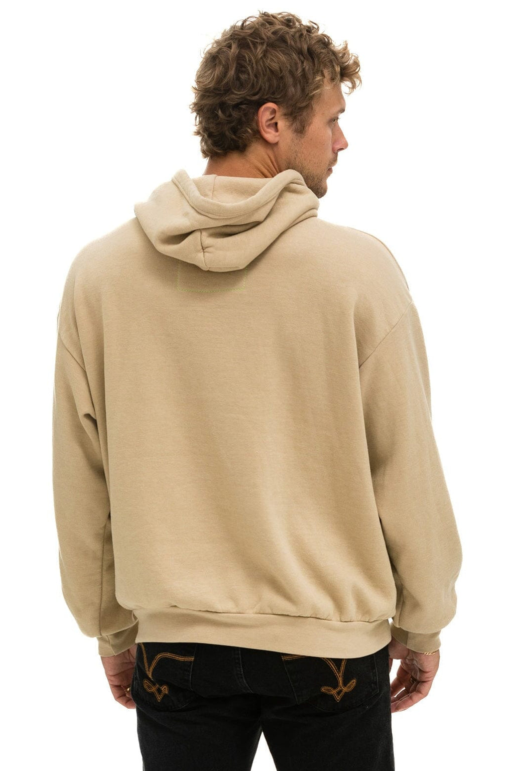 Retro LOGO STITCH PULLOVER RELAXED HOODIE - SAND